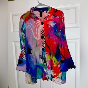 Ali Miles Multicolored Button Down Blouse with Flared Sleeves🩷✨
